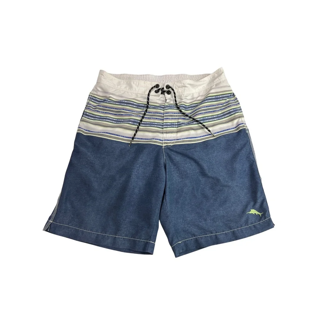 Tommy Bahama Board Shorts Mens Med Blue Striped Swim‎ Trunks Beachwear Relax D32